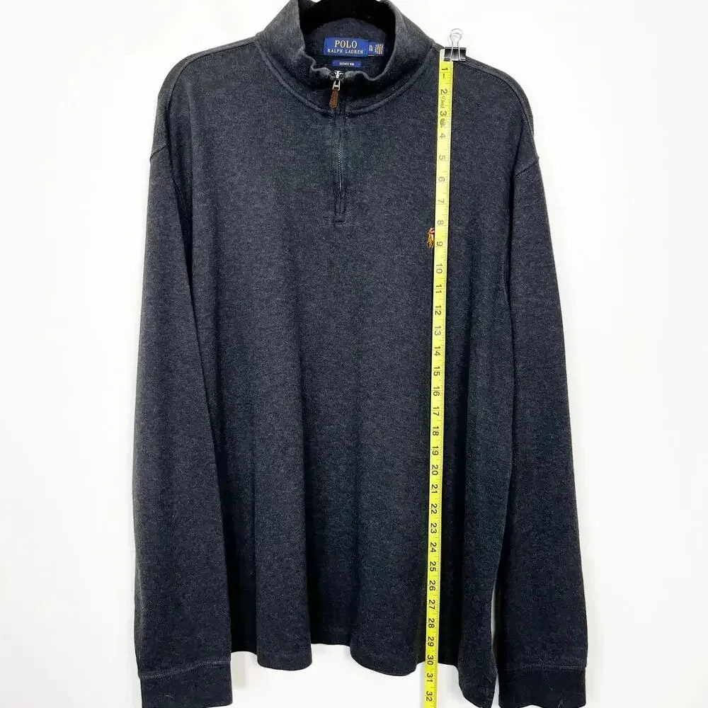 Polo Ralph Lauren Mens Estate‎ Rib 1/4 Zip Pullover Sweater Color Pony XL Gray